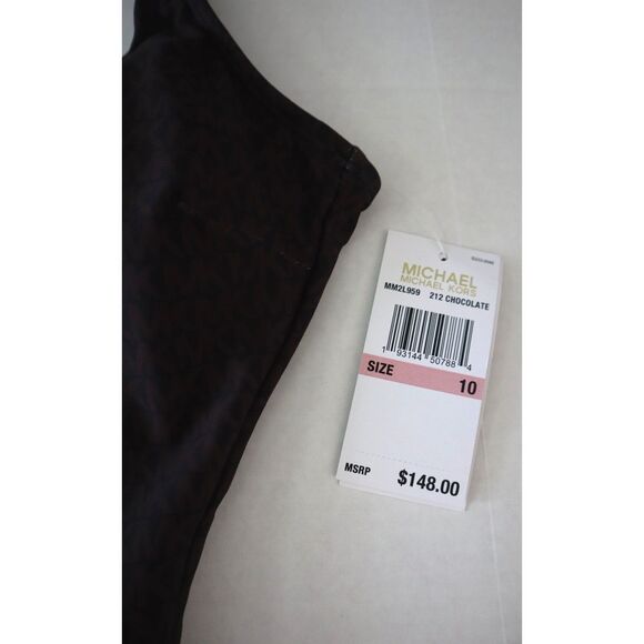 Michael Kors MM2L959-212 Women's Sz 10 Brown Monogram Lace-Up 1-pc Swimsuit - Picture 4 of 6